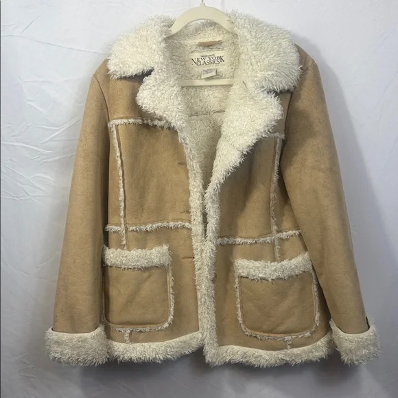 New York & Company Cream and Tan Teddy Jacket - Picture 1 of 3